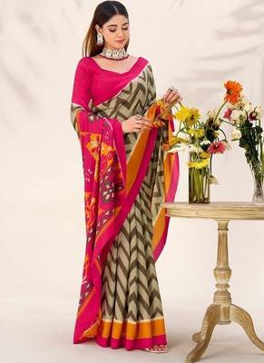 Mehendi tassar silk leheriya printed saree with unstitched blouse 2