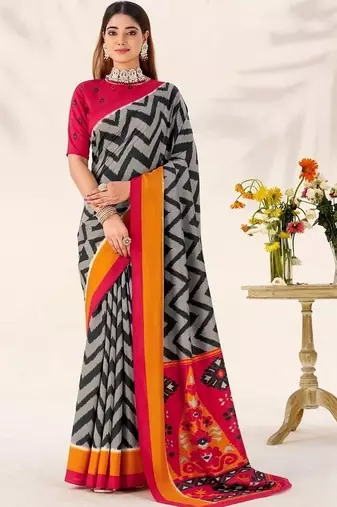 Black tassar silk leheriya printed saree with unstitched blouse