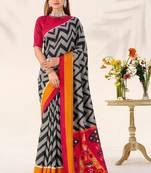 Black tassar silk leheriya printed saree with unstitched blouse