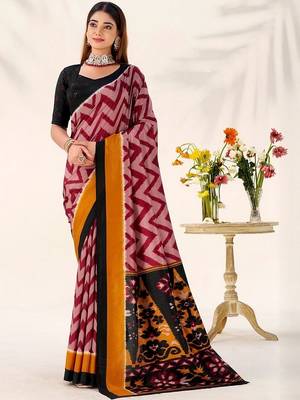 Maroon tassar silk leheriya printed saree with unstitched blouse 1