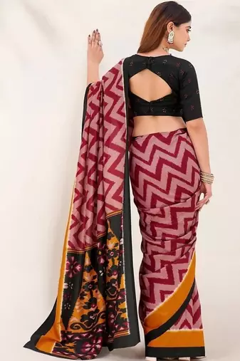 Maroon tassar silk leheriya printed saree with unstitched blouse