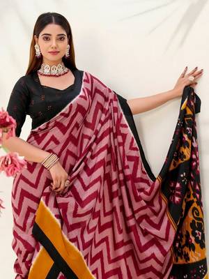 Maroon tassar silk leheriya printed saree with unstitched blouse 3