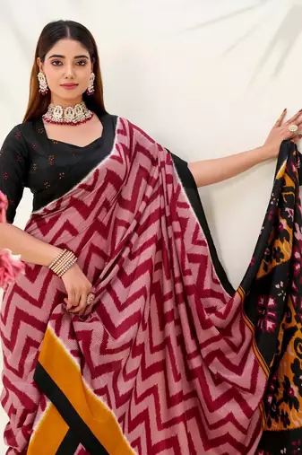 Maroon tassar silk leheriya printed saree with unstitched blouse