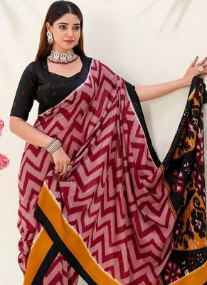 Maroon tassar silk leheriya printed saree with unstitched blouse 4