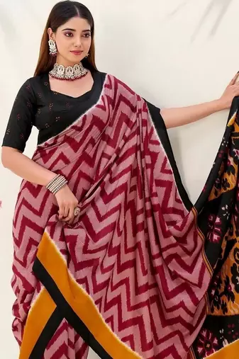 Maroon tassar silk leheriya printed saree with unstitched blouse