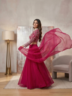 Elegant Rani Pink Embroidered Lehenga Choli with Dupatta for Women 2