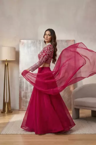 Elegant Rani Pink Embroidered Lehenga Choli with Dupatta for Women