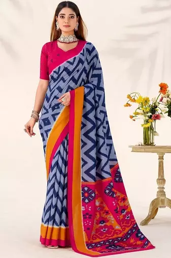 Blue tassar silk leheriya printed saree with unstitched blouse