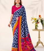 Blue tassar silk leheriya printed saree with unstitched blouse