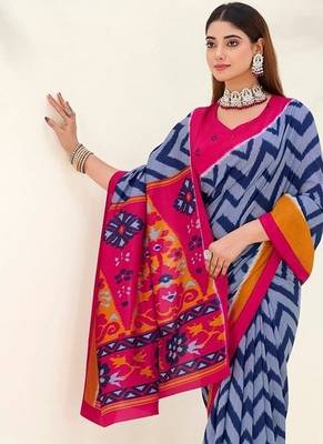 Blue tassar silk leheriya printed saree with unstitched blouse 2