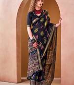 Navyblue p.v chanderi printed casual saree with unstitched blouse