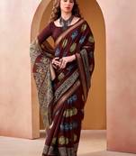 Maroon p.v chanderi printed casual saree with unstitched blouse