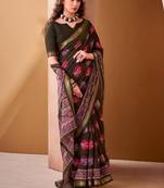 Mehendi p.v chanderi printed casual saree with unstitched blouse