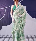 Party wear satin silk floral printed saree with unstitched blouse