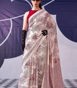 Party wear satin silk floral printed saree with unstitched blouse