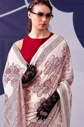 Party wear satin silk floral printed saree with unstitched blouse