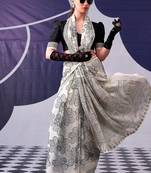 Party wear satin silk floral printed saree with unstitched blouse