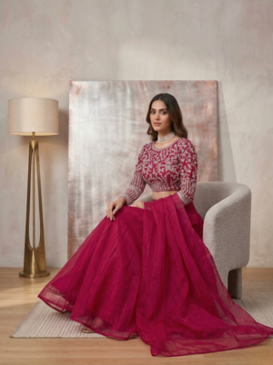 Elegant Rani Pink Embroidered Lehenga Choli with Dupatta for Women 3