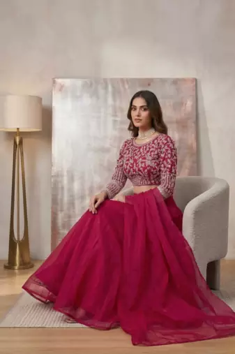 Elegant Rani Pink Embroidered Lehenga Choli with Dupatta for Women