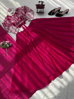 Elegant Rani Pink Embroidered Lehenga Choli with Dupatta for Women 4
