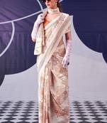 Party wear satin silk floral printed saree with unstitched blouse