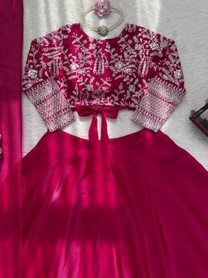 Elegant Rani Pink Embroidered Lehenga Choli with Dupatta for Women 5