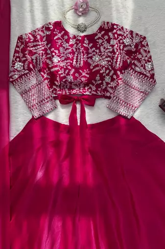 Elegant Rani Pink Embroidered Lehenga Choli with Dupatta for Women