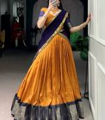 Attractive Mustard Yellow Zari Weaving Silk Haldi Wear Lehenga Choli