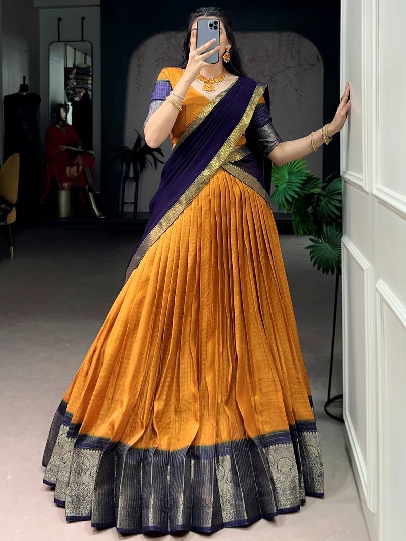 Attractive Mustard Yellow Zari Weaving Silk Haldi Wear Lehenga Choli