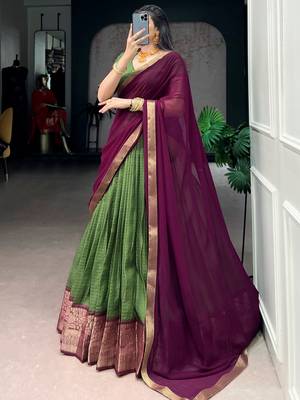 Glorious Mehendi Green Zari Weaving Silk Lehenga Choli With Dupatta 5