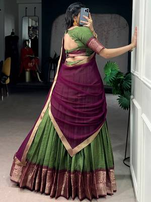 Glorious Mehendi Green Zari Weaving Silk Lehenga Choli With Dupatta 6