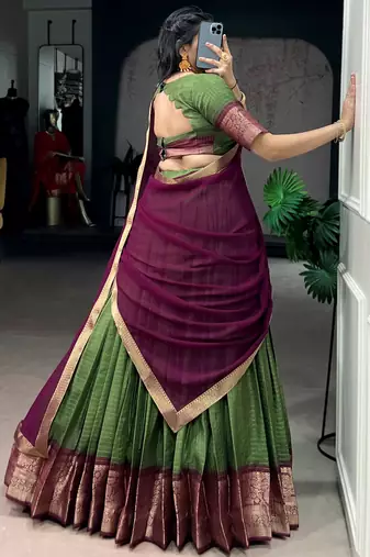 Glorious Mehendi Green Zari Weaving Silk Lehenga Choli With Dupatta