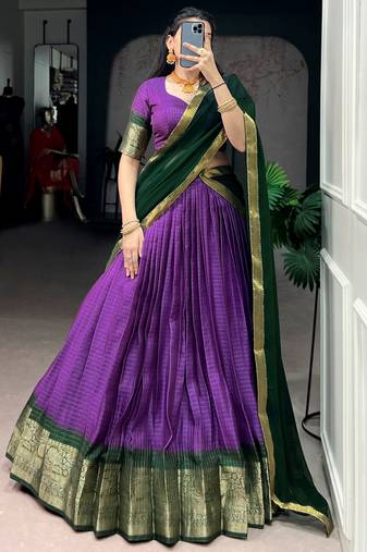 Captivating Purple Zari Weaving Silk Traditional Lehenga With Blouse