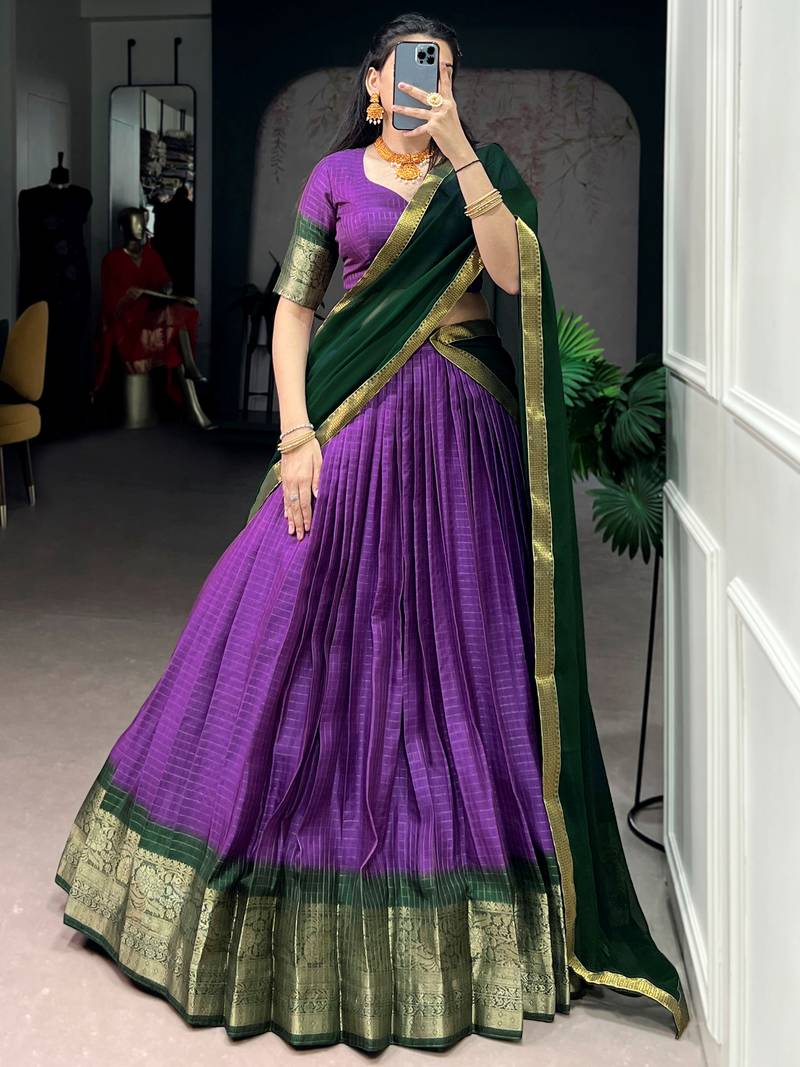 Captivating Purple Zari Weaving Silk Traditional Lehenga With Blouse