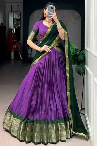 Captivating Purple Zari Weaving Silk Traditional Lehenga With Blouse