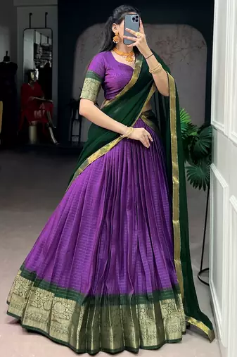 Captivating Purple Zari Weaving Silk Traditional Lehenga With Blouse