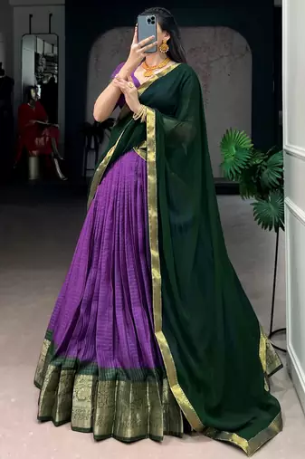 Captivating Purple Zari Weaving Silk Traditional Lehenga With Blouse