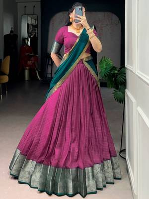 Regal Pink Zari Weaving Silk Festive Wear Lehenga Choli With Dupatta 1