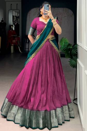 Regal Pink Zari Weaving Silk Festive Wear Lehenga Choli With Dupatta