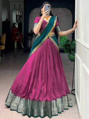 Regal Pink Zari Weaving Silk Festive Wear Lehenga Choli With Dupatta 3