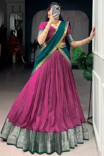 Regal Pink Zari Weaving Silk Festive Wear Lehenga Choli With Dupatta