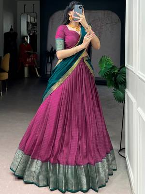 Regal Pink Zari Weaving Silk Festive Wear Lehenga Choli With Dupatta 4