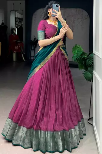 Regal Pink Zari Weaving Silk Festive Wear Lehenga Choli With Dupatta