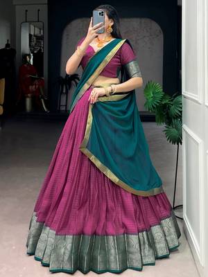 Regal Pink Zari Weaving Silk Festive Wear Lehenga Choli With Dupatta 5