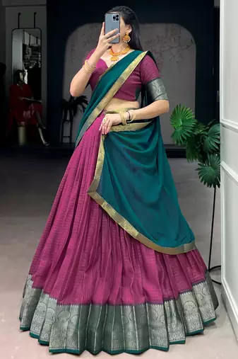 Regal Pink Zari Weaving Silk Festive Wear Lehenga Choli With Dupatta