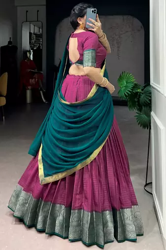Regal Pink Zari Weaving Silk Festive Wear Lehenga Choli With Dupatta