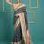 Grey printed silk blend saree with beige floral border & designer pallu | traditional & festive wear saree
