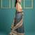 Grey printed silk blend saree with beige floral border & designer pallu | traditional & festive wear saree