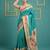 Sea green printed silk blend saree with beige floral border & designer pallu | traditional & festive wear saree