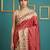 Red printed silk blend saree with beige floral border & designer pallu | traditional & festive wear saree